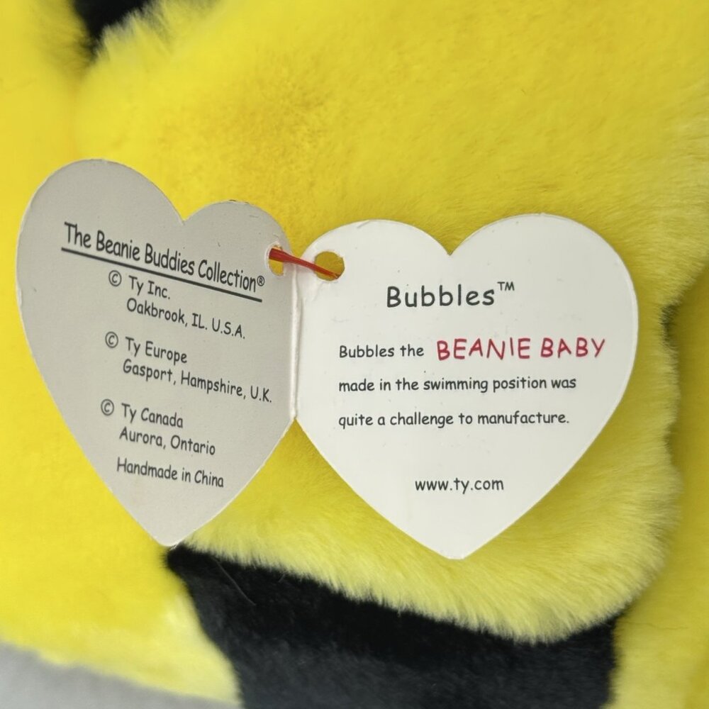 Bubbles Fish Plush Yellow Black Stripe TY Beanie Buddies 1998 Stuffed Toy 10.5" - Picture 7 of 11